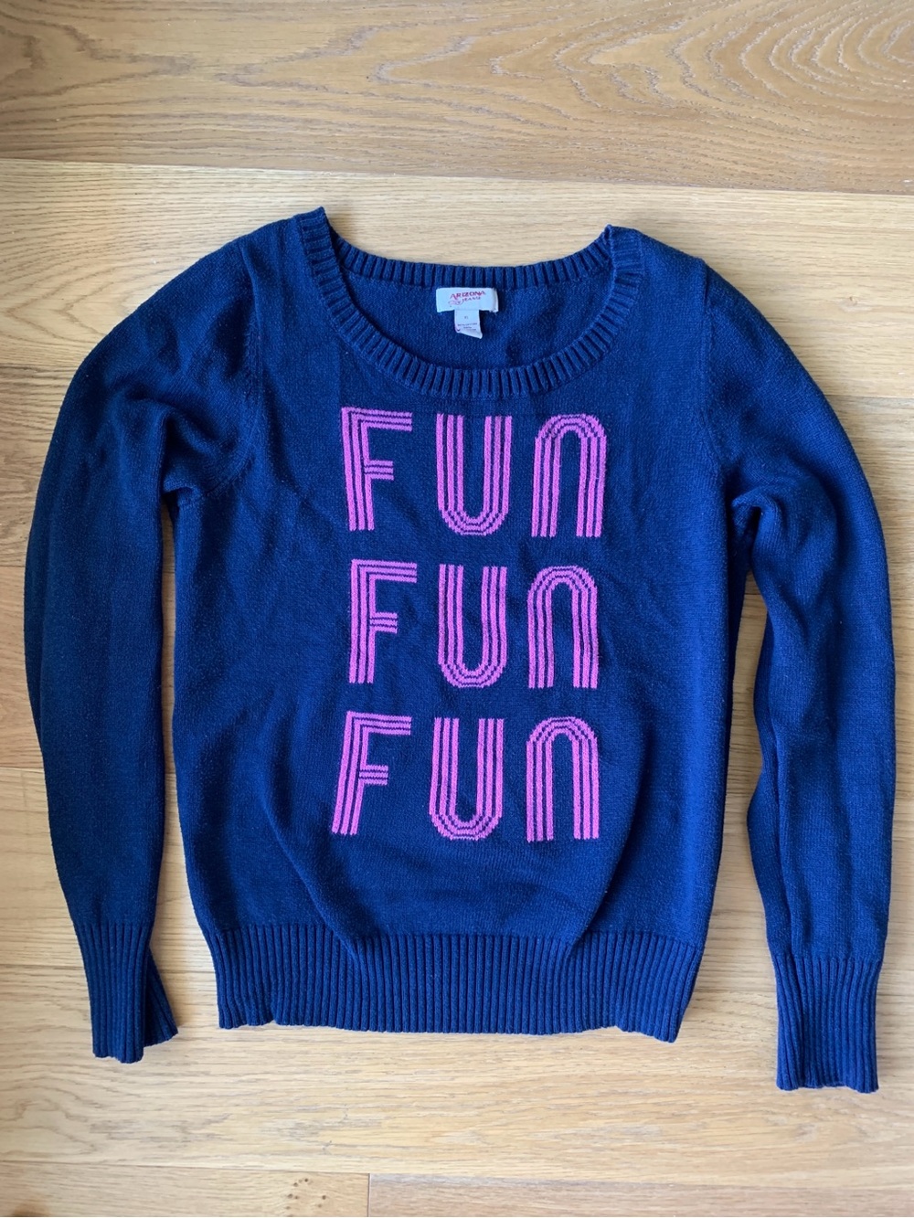 Arizona Jean Company Navy Sweater with Pink FUN Graphic